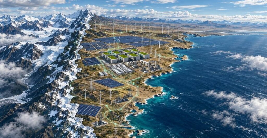 Ilustración sobre la disputa entre China y Estados Unidos por los data centers en la Patagonia argentina