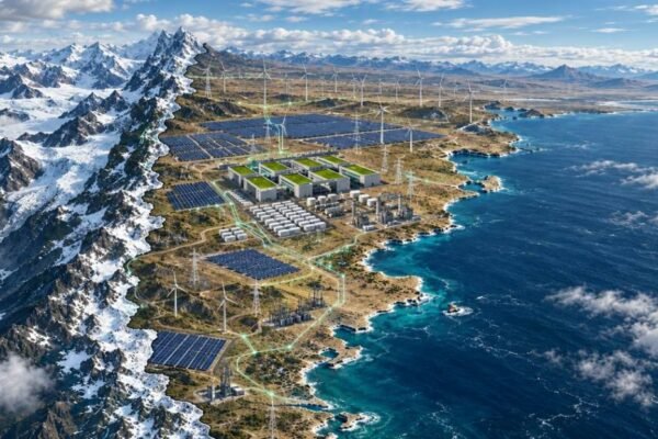 Ilustración sobre la disputa entre China y Estados Unidos por los data centers en la Patagonia argentina