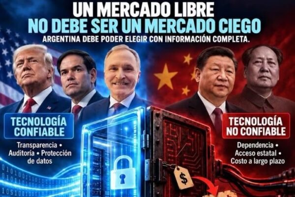 Placa publicada por el embajador de EE.UU. Peter Lamelas contrastando tecnologia estadounidense y china