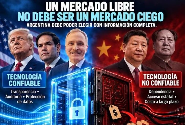 Placa publicada por el embajador de EE.UU. Peter Lamelas contrastando tecnologia estadounidense y china