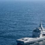 Buque de la Armada Argentina durante un operativo de control pesquero en el Mar Argentino